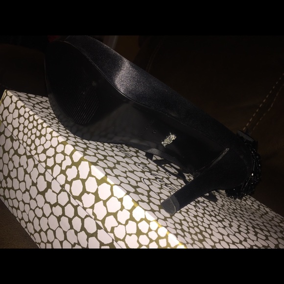 Black Satin Pep Toe Heels - Picture 6 of 6